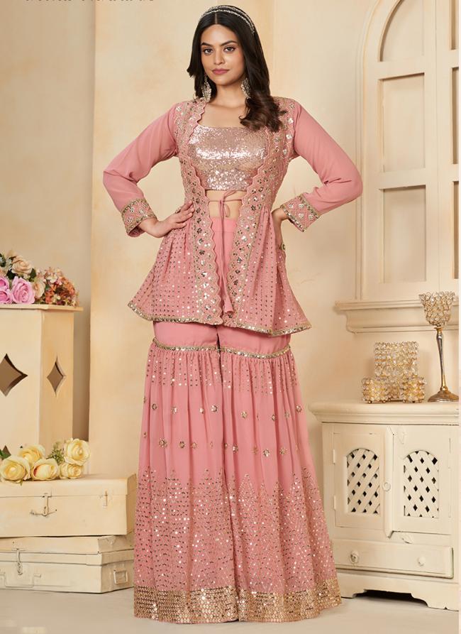 Faux Georgette Pink Party Wear Embroidery Work Readymade Salwar Suit